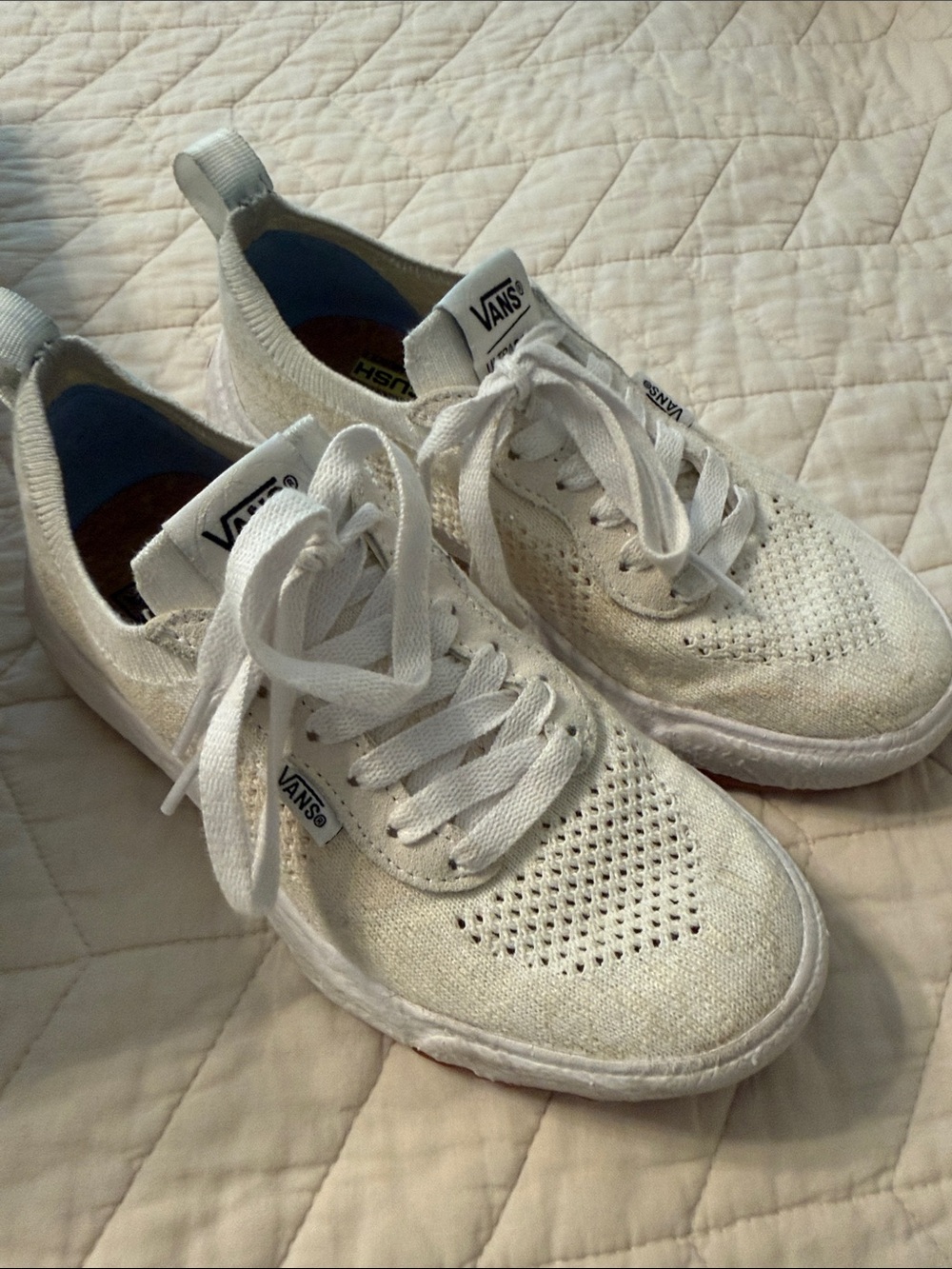Vans White Knit Lace-Up Sneakers